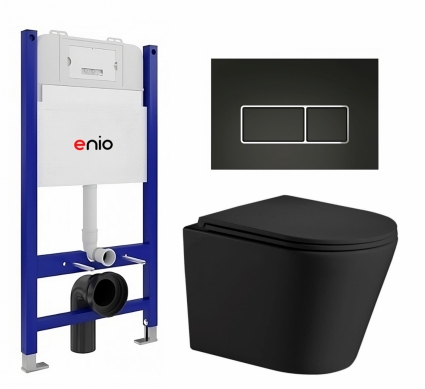 Комплект 3 в 1 инсталляция Enio Tecnico 50 EN8050050 + Подвесной унитаз WeltWasser Salzbach 043 MT-BL + кнопка черная матовая, окантовка хром Rettangolo