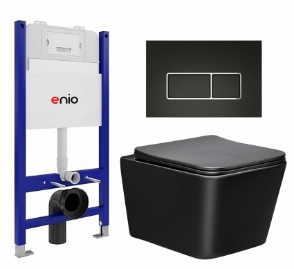 Комплект 3 в 1 инсталляция Enio Tecnico 50 EN8050050 + Унитаз Vincea Q-Line VT1-12MB + кнопка черная матовая, окантовка хром Rettangolo