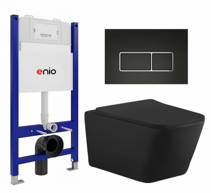 Комплект 3 в 1 инсталляция Enio Tecnico 50 EN8050050 + Унитаз подвесной Aquanet Tavr-W BW 287011 + кнопка черная матовая, окантовка хром Rettangolo