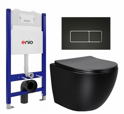 Комплект 3 в 1 инсталляция Enio Tecnico 50 EN8050050 + Унитаз Vincea Globo VT1-14SMB + кнопка черная матовая, окантовка хром Rettangolo
