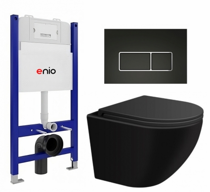 Комплект 3 в 1 инсталляция Enio Tecnico 50 EN8050050 + Подвесной унитаз SinteSi EVI + кнопка черная матовая, окантовка хром Rettangolo