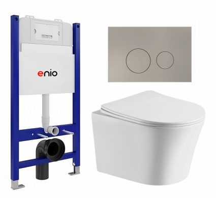 Комплект 3 в 1 инсталляция Enio Tecnico 50 EN8050050 +  Подвесной унитаз CeruttiSpa Adige Aria CT7837 + кнопка матовая нержавеющая сталь Rotondo