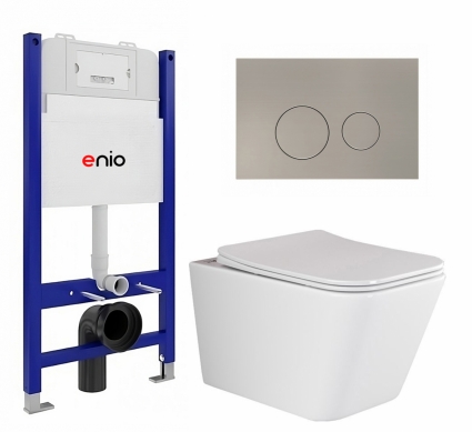 Комплект 3 в 1 инсталляция Enio Tecnico 50 EN8050050 + Унитаз подвесной Ceramica Nova Metric Rimless CN3007 + кнопка матовая нержавеющая сталь Rotondo