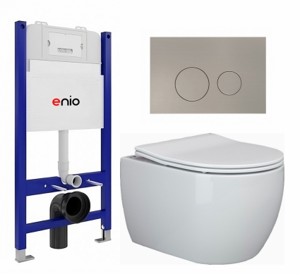 Комплект 3 в 1 инсталляция Enio Tecnico 50 EN8050050 + Унитаз подвесной Ceramica Nova Play CN3001 + кнопка матовая нержавеющая сталь Rotondo