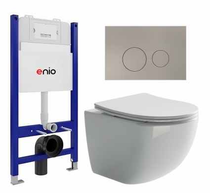 Комплект 3 в 1 инсталляция Enio Tecnico 50 EN8050050 +  Унитаз подвесной Ceramica Nova Forma CN3009 + кнопка матовая нержавеющая сталь Rotondo