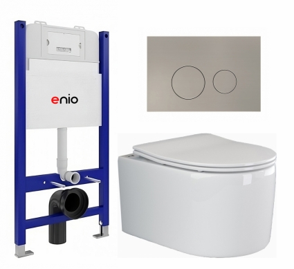 Комплект 3 в 1 инсталляция Enio Tecnico 50 EN8050050 + Унитаз подвесной Ceramica Nova Moments CN3003 + кнопка матовая нержавеющая сталь Rotondo