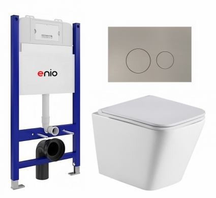 Комплект 3 в 1 инсталляция Enio Tecnico 50 EN8050050 + Подвесной унитаз WeltWasser Gelbach 043 GL-WT + кнопка матовая нержавеющая сталь Rotondo