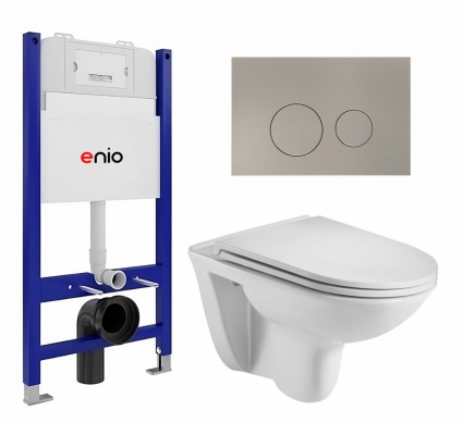Комплект 3 в 1 инсталляция Enio Tecnico 50 EN8050050 + Подвесной унитаз WeltWasser Baarbach 004 GL-WT + кнопка матовая нержавеющая сталь Rotondo