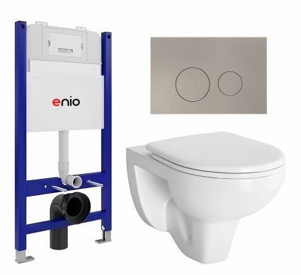 Комплект 3 в 1 инсталляция Enio Tecnico 50 EN8050050 + Унитаз подвесной Berges Wasserhaus Gamma 081105 + кнопка матовая нержавеющая сталь Rotondo