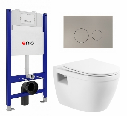 Комплект 3 в 1 инсталляция Enio Tecnico 50 EN8050050 + Унитаз подвесной BelBagno Loto BB070CHR/SC + кнопка матовая нержавеющая сталь Rotondo