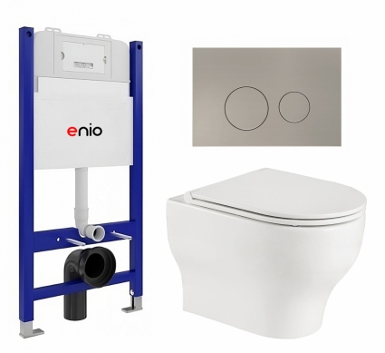 Комплект 3 в 1 инсталляция Enio Tecnico 50 EN8050050 + Подвесной унитаз WeltWasser Erlenbach 004 GL-WT + кнопка матовая нержавеющая сталь Rotondo