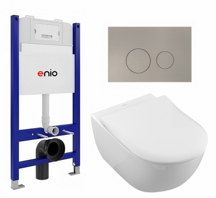 Комплект 3 в 1 инсталляция Enio Tecnico 50 EN8050050 + Унитаз подвесной Villeroy & Boch Subway 2.0 5614R201 + кнопка матовая нержавеющая сталь Rotondo