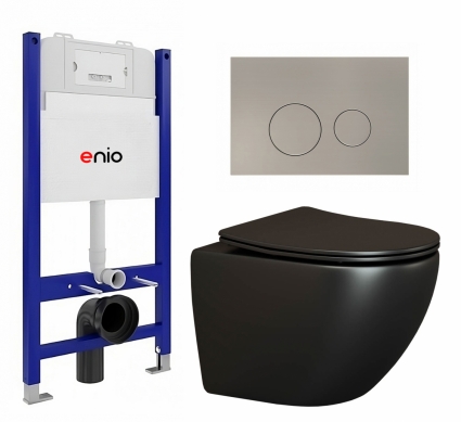 Комплект 3 в 1 инсталляция Enio Tecnico 50 EN8050050 + Унитаз подвесной Ceramica Nova Metropol CN4002MB + кнопка матовая нержавеющая сталь Rotondo