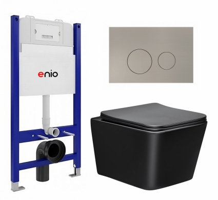 Комплект 3 в 1 инсталляция Enio Tecnico 50 EN8050050 + Унитаз Vincea Q-Line VT1-12MB + кнопка матовая нержавеющая сталь Rotondo