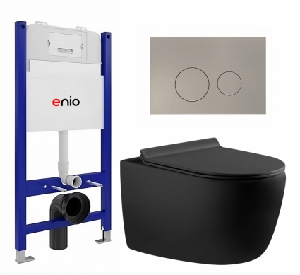 Комплект 3 в 1 инсталляция Enio Tecnico 50 EN8050050 + Унитаз подвесной Aquanet Cetus-BW 287008 + кнопка матовая нержавеющая сталь Rotondo
