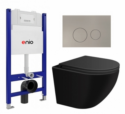 Комплект 3 в 1 инсталляция Enio Tecnico 50 EN8050050 + Подвесной унитаз SinteSi EVI + кнопка матовая нержавеющая сталь Rotondo