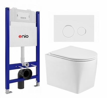 Комплект 3 в 1 инсталляция Enio Tecnico 50 EN8050050 + Унитаз подвесной WeltWasser Nesenbach 004 GL-WT + кнопка белая, окантовка хром Rotondo