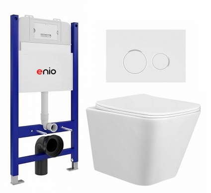 Комплект 3 в 1 инсталляция Enio Tecnico 50 EN8050050 + Унитаз подвесной Taliente Correto CR25200 + кнопка белая, окантовка хром Rotondo