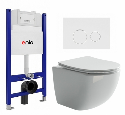Комплект 3 в 1 инсталляция Enio Tecnico 50 EN8050050 + Унитаз подвесной Ceramica Nova Forma CN3009 + кнопка белая, окантовка хром Rotondo