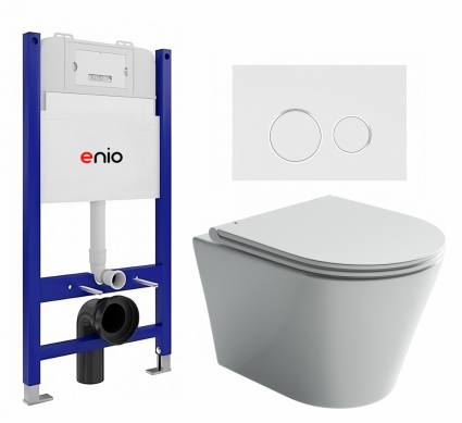 Комплект 3 в 1 инсталляция Enio Tecnico 50 EN8050050 + Унитаз подвесной Ceramica Nova Forma CN3011 + кнопка белая, окантовка хром Rotondo
