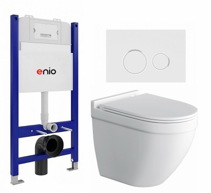 Комплект 3 в 1 инсталляция Enio Tecnico 50 EN8050050 + Унитаз подвесной Owl 1975 Cirkel-H + кнопка белая, окантовка хром Rotondo