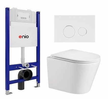 Комплект 3 в 1 инсталляция Enio Tecnico 50 EN8050050 + Подвесной унитаз WeltWasser Salzbach 043 GL-WT + кнопка белая, окантовка хром Rotondo