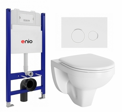 Комплект 3 в 1 инсталляция Enio Tecnico 50 EN8050050 + Унитаз подвесной Berges Wasserhaus Gamma 081105 + кнопка белая, окантовка хром Rotondo