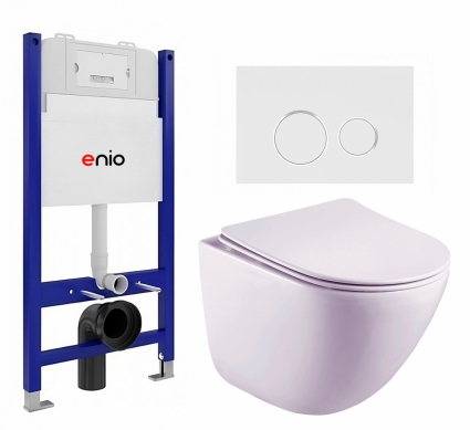 Комплект 3 в 1 инсталляция Enio Tecnico 50 EN8050050 + Унитаз подвесной Esbano Lotus ESUPLOTUW + кнопка белая, окантовка хром Rotondo