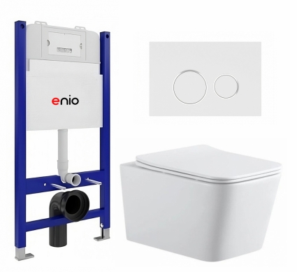 Комплект 3 в 1 инсталляция Enio Tecnico 50 EN8050050 + Подвесной унитаз SinteSi BALTI + кнопка белая, окантовка хром Rotondo