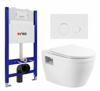 Комплект 3 в 1 инсталляция Enio Tecnico 50 EN8050050 + Унитаз подвесной BelBagno Loto BB070CHR/SC + кнопка белая, окантовка хром Rotondo