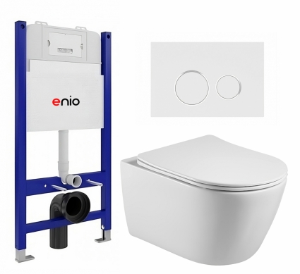 Комплект 3 в 1 инсталляция Enio Tecnico 50 EN8050050 + Унитаз подвесной Акватек Вега AQ1905-00 + кнопка белая, окантовка хром Rotondo