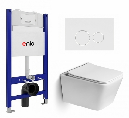 Комплект 3 в 1 инсталляция Enio Tecnico 50 EN8050050 + Унитаз подвесной SantiLine SL-5007 + кнопка белая, окантовка хром Rotondo