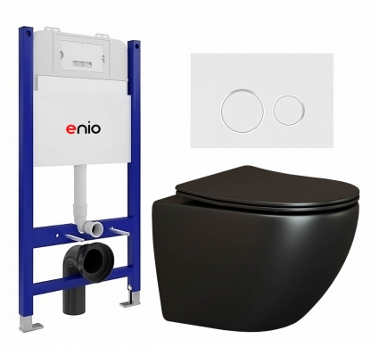 Комплект 3 в 1 инсталляция Enio Tecnico 50 EN8050050 + Унитаз подвесной Ceramica Nova Metropol CN4002MB + кнопка белая, окантовка хром Rotondo