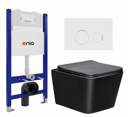 Комплект 3 в 1 инсталляция Enio Tecnico 50 EN8050050 + Унитаз Vincea Q-Line VT1-12MB + кнопка белая, окантовка хром Rotondo