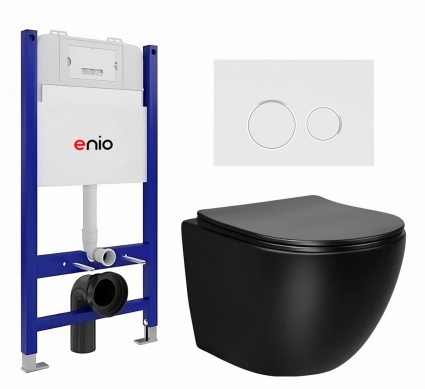 Комплект 3 в 1 инсталляция Enio Tecnico 50 EN8050050 + Унитаз Vincea Globo VT1-14SMB + кнопка белая, окантовка хром Rotondo
