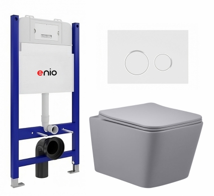 Комплект 3 в 1 инсталляция Enio Tecnico 50 EN8050050 + Унитаз подвесной Vincea Q-Line VT1-12MG + кнопка белая, окантовка хром Rotondo