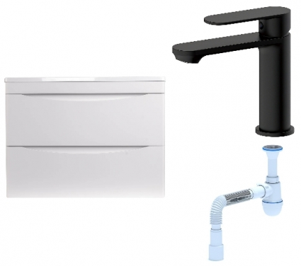 Комплект: Тумба с раковиной Style Line Бергамо Мини 70 Люкс Plus + Смеситель Haiba HB10590-7 + Сифон АниПласт