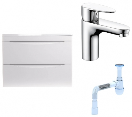 Комплект: Тумба с раковиной Style Line Бергамо Мини 70 Люкс Plus + Смеситель Wasserkraft Leine 3503 + Сифон АниПласт