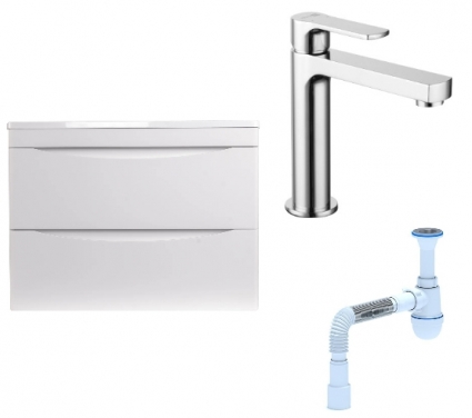 Комплект: Тумба с раковиной Style Line Бергамо Мини 70 Люкс Plus + Смеситель Lemark plus Grace LM1537C + Сифон АниПласт