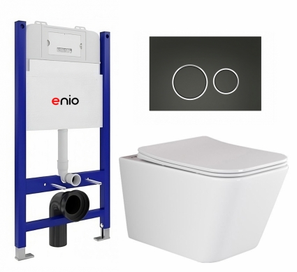 Комплект 3 в 1 инсталляция Enio Tecnico 50 EN8050050 + Унитаз подвесной Ceramica Nova Metric Rimless CN3007 + кнопка черная матовая, окантовка хром Rotondo