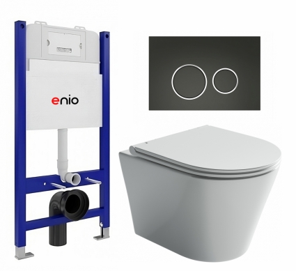 Комплект 3 в 1 инсталляция Enio Tecnico 50 EN8050050 + Унитаз подвесной Ceramica Nova Forma CN3011 + кнопка черная матовая, окантовка хром Rotondo