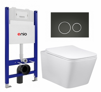 Комплект 3 в 1 инсталляция Enio Tecnico 50 EN8050050 + Унитаз Vincea Q-Line VT1-12 + кнопка черная матовая, окантовка хром Rotondo