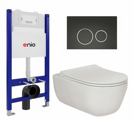 Комплект 3 в 1 инсталляция Enio Tecnico 50 EN8050050 + Унитаз подвесной Berges Wasserhaus Ego XL 082118 + кнопка черная матовая, окантовка хром Rotondo