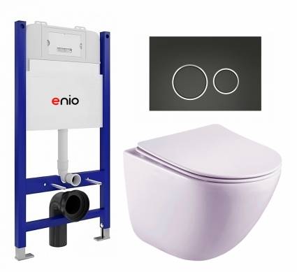 Комплект 3 в 1 инсталляция Enio Tecnico 50 EN8050050 + Унитаз подвесной Esbano Lotus ESUPLOTUW + кнопка черная матовая, окантовка хром Rotondo