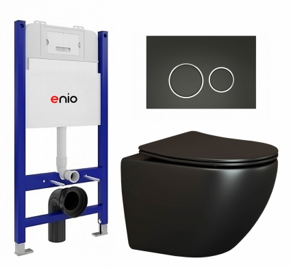 Комплект 3 в 1 инсталляция Enio Tecnico 50 EN8050050 + Унитаз подвесной Ceramica Nova Metropol CN4002MB + кнопка черная матовая, окантовка хром Rotondo