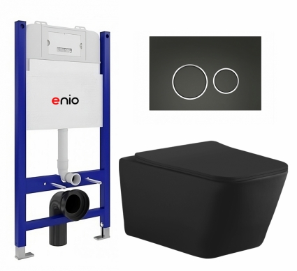 Комплект 3 в 1 инсталляция Enio Tecnico 50 EN8050050 + Унитаз подвесной Aquanet Tavr-W BW 287011 + кнопка черная матовая, окантовка хром Rotondo