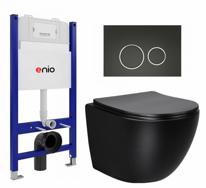 Комплект 3 в 1 инсталляция Enio Tecnico 50 EN8050050 + Унитаз Vincea Globo VT1-14SMB + кнопка черная матовая, окантовка хром Rotondo