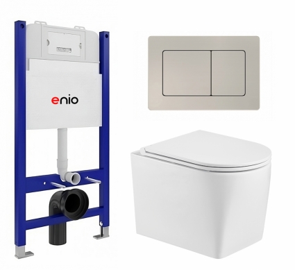 Комплект 3 в 1 инсталляция Enio Tecnico 50 EN8050050 + Унитаз подвесной WeltWasser Nesenbach 004 GL-WT + кнопка матовая нержавеющая сталь Quadro