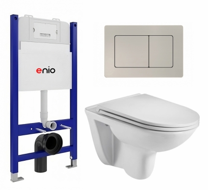 Комплект 3 в 1 инсталляция Enio Tecnico 50 EN8050050 + Подвесной унитаз WeltWasser Baarbach 004 GL-WT + кнопка матовая нержавеющая сталь Quadro