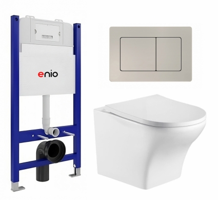Комплект 3 в 1 инсталляция Enio Tecnico 50 EN8050050 + Подвесной унитаз WeltWasser Odenbach 004 GL-WT + кнопка матовая нержавеющая сталь Quadro